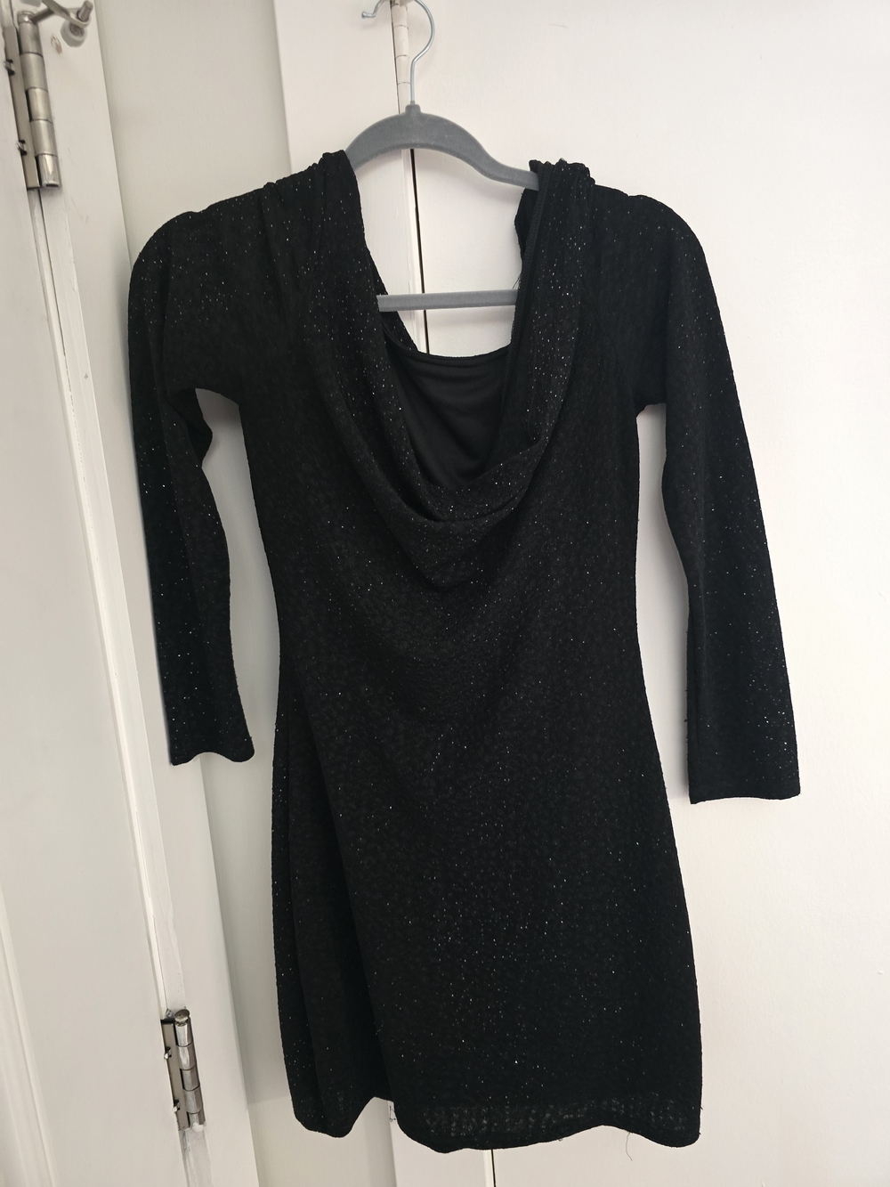 Black Sparkle Cowl Neck Women's Dress